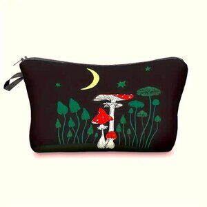 Cosmetic Bag Makeup Mushrooms Moon Trippy Pouch Travel Storage Wonderland NEW